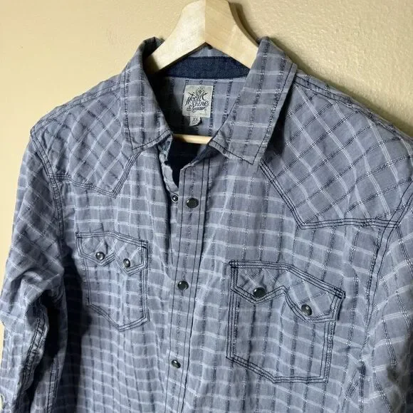 Moon Shine Spirit Shirt Mens XL Button Up Pearl Snap Long Sleeve Western Plaid - Picture 2 of 14